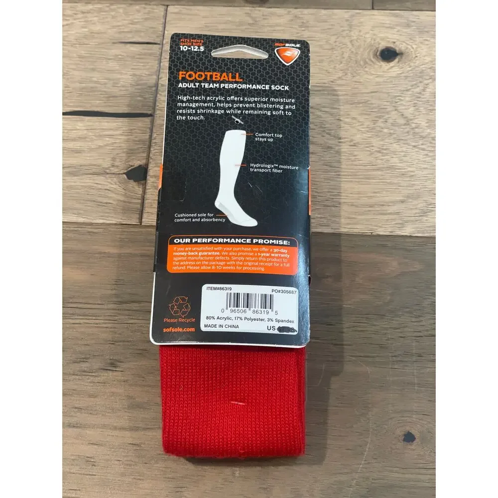 Men’s Performance Football Socks – Red – Size Large (NWT)